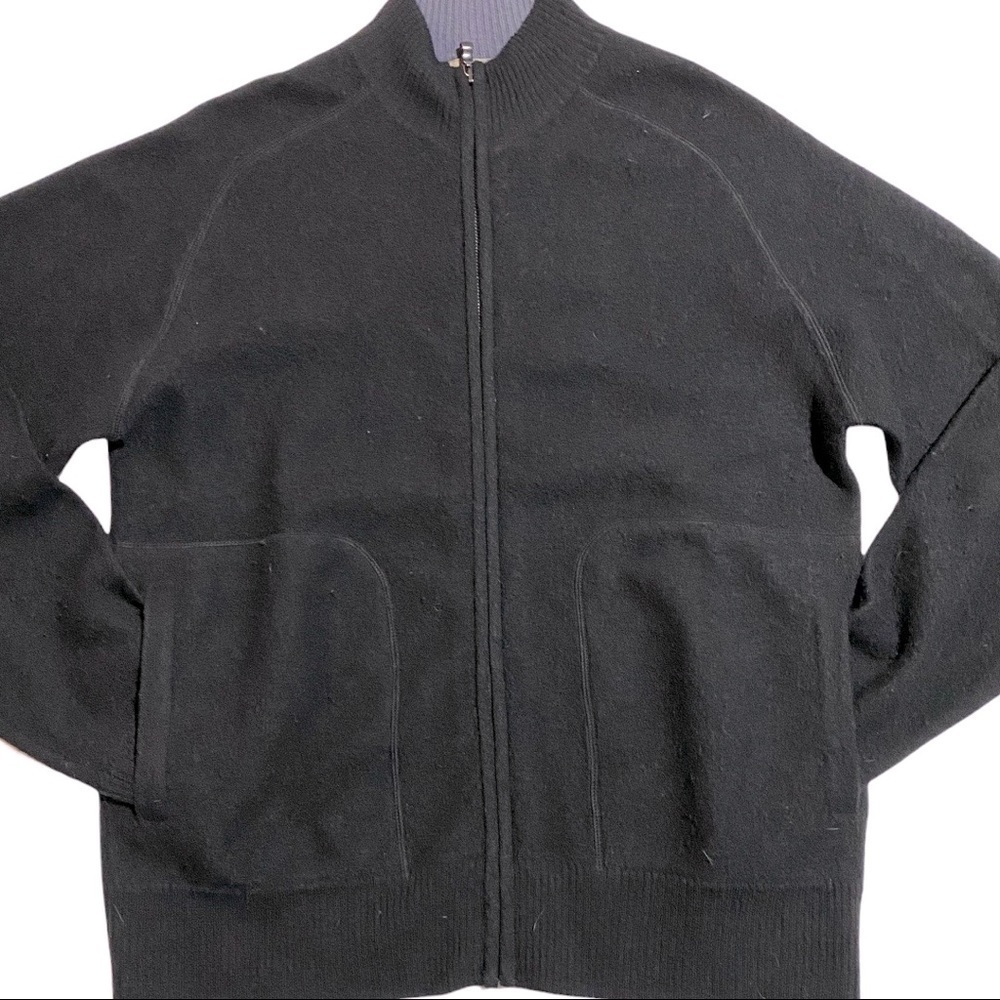 𝅺TED Baker Jean Wool Size 3 Black Zip Up Sweater with 2 front pockets EUC